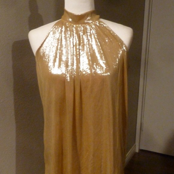Fashionable Open Shoulders Stand Collar Golden Tank Top Sz S - Picture 1 of 8